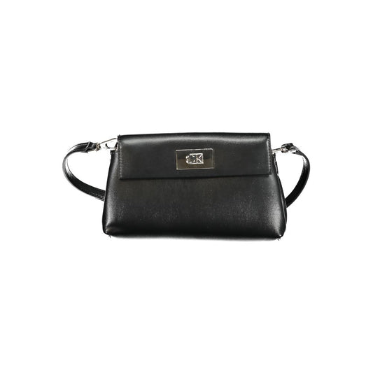 Calvin Klein Black Polyester Handbag with adjustable strap, snap closure, and internal pocket, made of 50% recycled polyester.