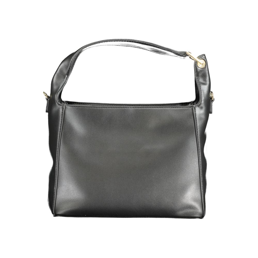 Mario Valentino Black Polyethylene Handbag with shoulder handle and adjustable strap, perfect for stylish outings and convenience.