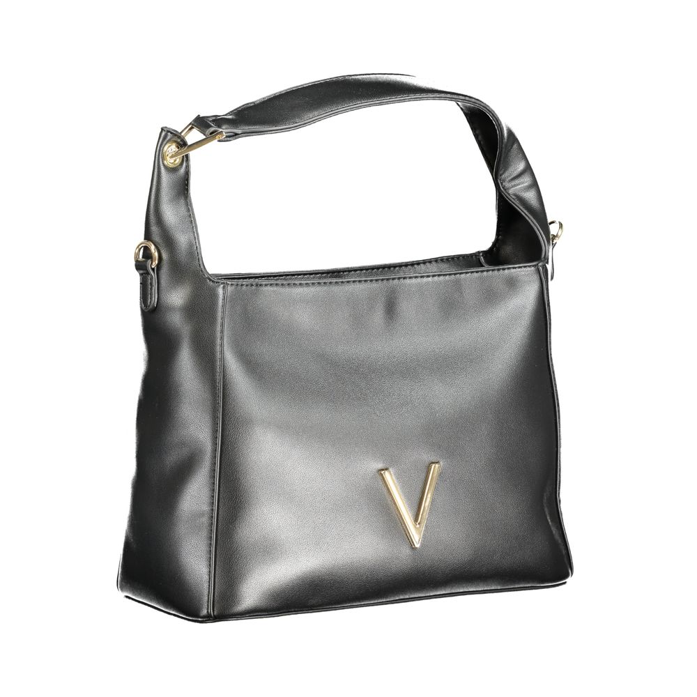 Mario Valentino Black Polyethylene Handbag with shoulder handle, adjustable strap, internal pocket, and zip closure displaying logo