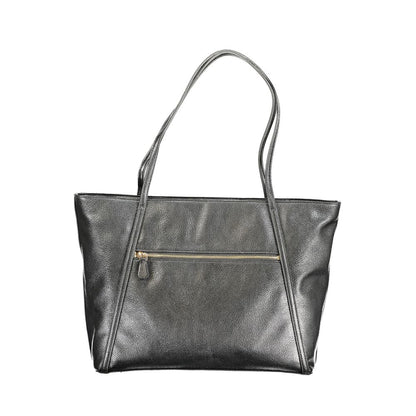 Guess Jeans Black Polyethylene Handbag with shoulder handles and zip closure, featuring an external pocket and contrasting details.