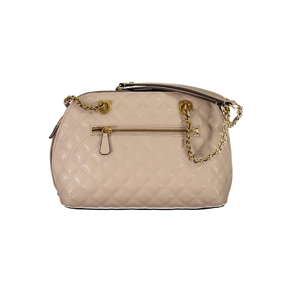 Guess Jeans Beige Polyethylene Handbag with chain shoulder handles, external pocket, compartments, and zip closure.