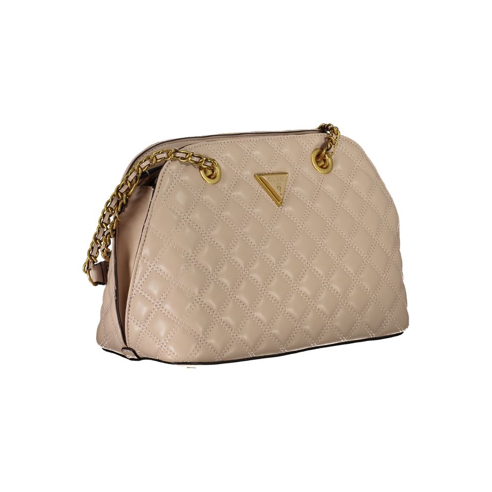 Guess Jeans Beige Polyethylene Handbag with chain shoulder handles, external pockets, protective feet, and logo detail