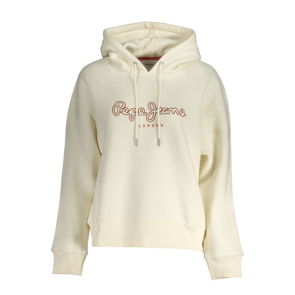 Pepe Jeans White Cotton Women Sweater with logo, long-sleeved, eco-friendly blend, chic casual style