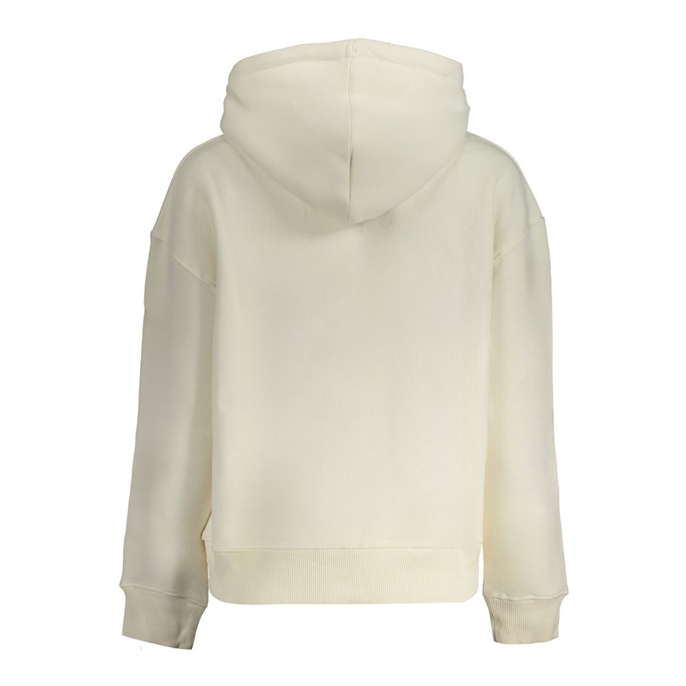 Back view of Pepe Jeans White Cotton Women Sweater, featuring a hood and long sleeves, crafted from eco-friendly cotton blend.