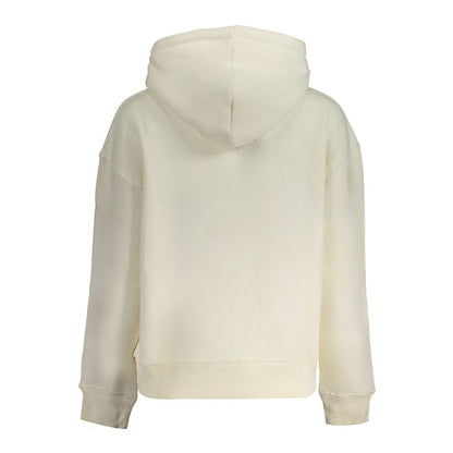 Back view of Pepe Jeans White Cotton Women Sweater, featuring a hood and long sleeves, crafted from eco-friendly cotton blend.