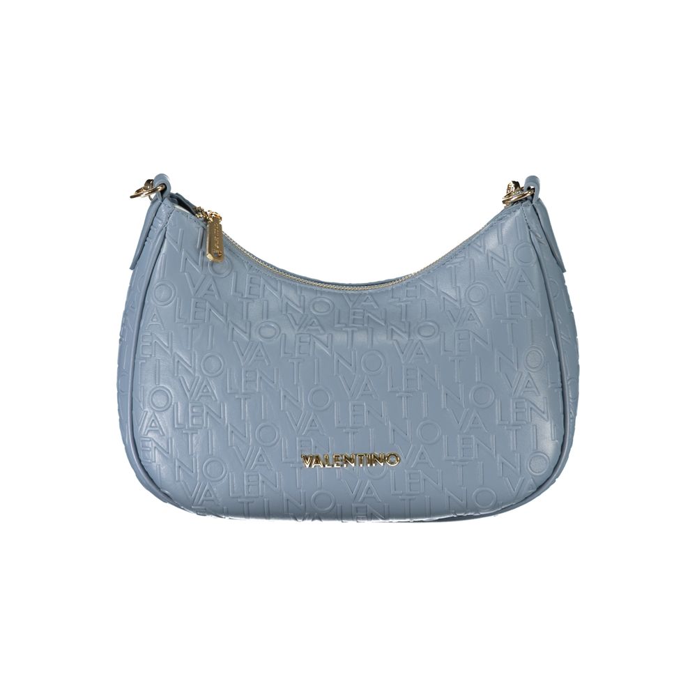 Mario Valentino Blue Polyethylene Handbag with logo, adjustable strap, and zip closure.