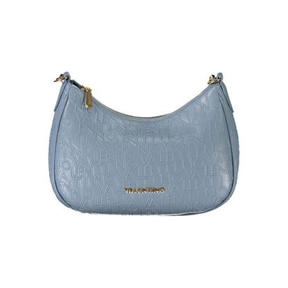 Mario Valentino Blue Polyethylene Handbag with logo, adjustable strap, and zip closure.