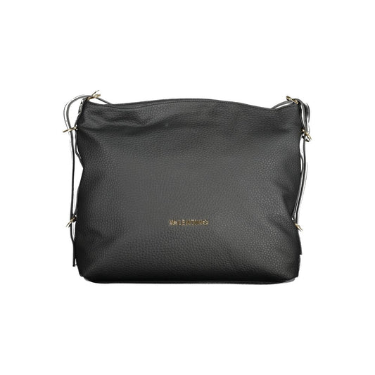 Mario Valentino Black Polyethylene Handbag with adjustable shoulder handle, zip closure, internal pockets, and logo detailing.