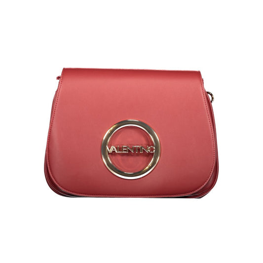 Mario Valentino Red Polyethylene Handbag with logo, adjustable strap, dual compartments, internal pockets, and zip closure.