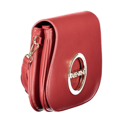 Mario Valentino Red Polyethylene Handbag with adjustable strap, 2 compartments, internal pockets, zip, and logo detail.