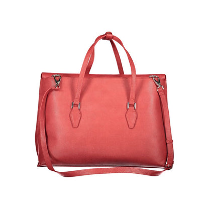 Mario Valentino Red Polyethylene Handbag with adjustable strap and multiple compartments.
