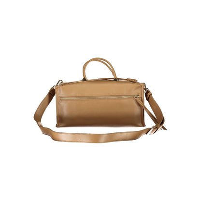 Mario Valentino Beige Polyethylene Handbag with adjustable strap, zip closure, and multiple pockets.