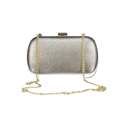 Mario Valentino Gray Polyethylene Handbag with removable chain shoulder strap and snap closure, featuring a logo design.
