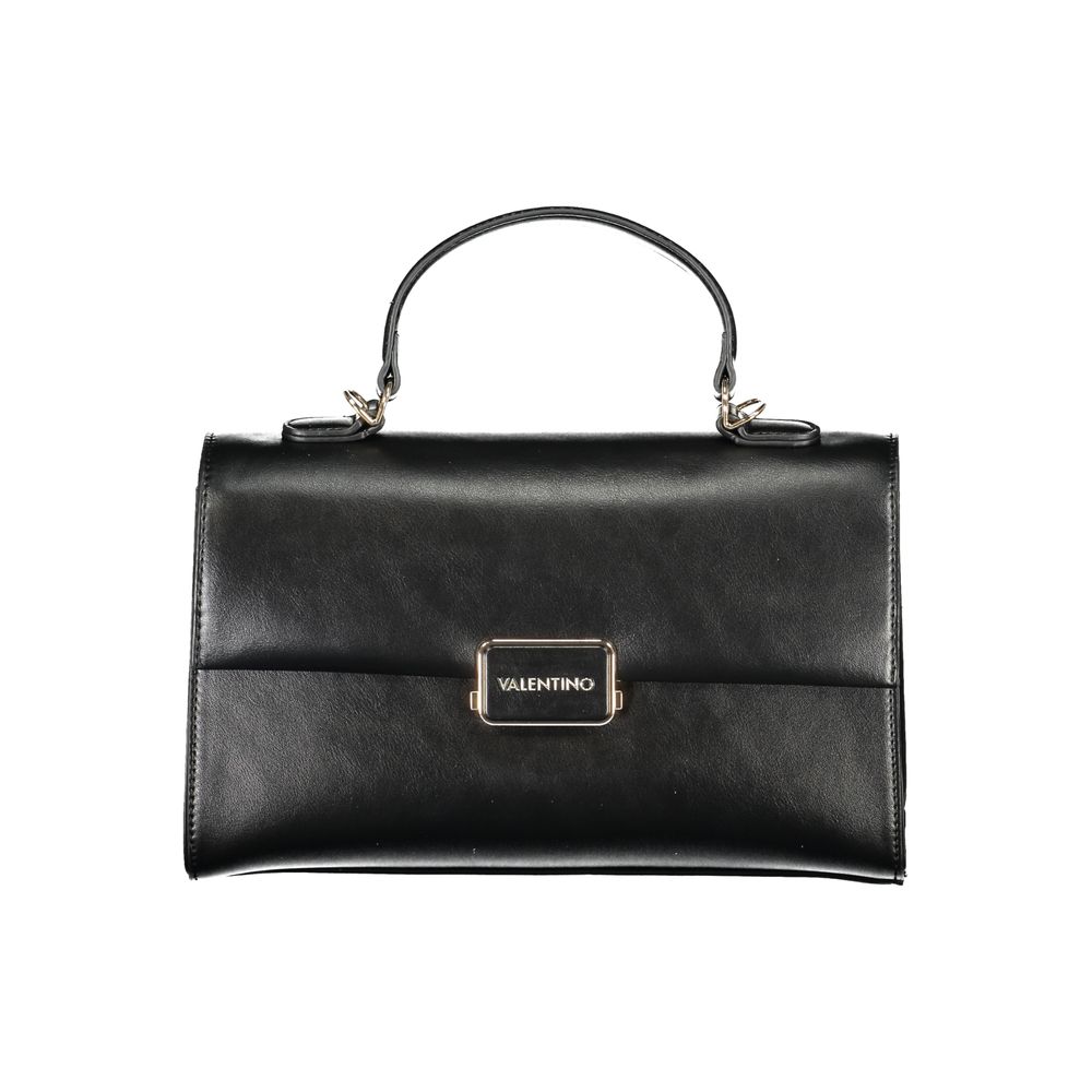 Mario Valentino Black Polyethylene Handbag with adjustable strap, protective feet, and snap closure, featuring logo design.