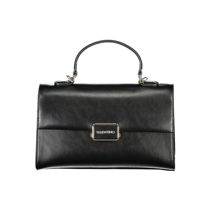 Mario Valentino Black Polyethylene Handbag with adjustable strap, protective feet, and snap closure, featuring logo design.