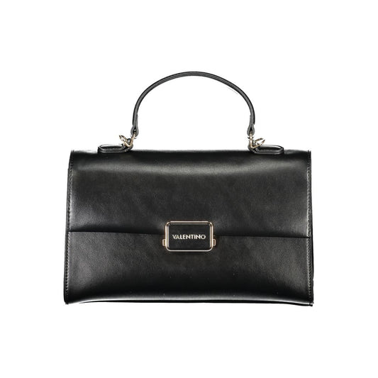Mario Valentino Black Polyethylene Handbag with handle and adjustable strap, featuring compartments and logo.