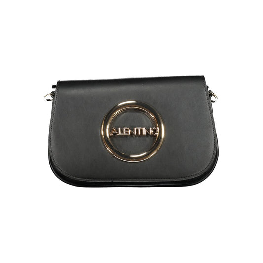 Mario Valentino Black Polyethylene Handbag with adjustable strap and logo, featuring two internal pockets and zip closure.