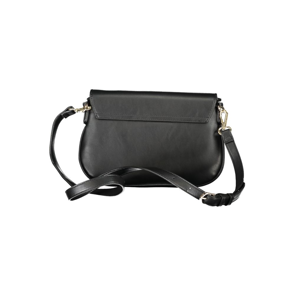 Mario Valentino Black Polyethylene Handbag with adjustable and removable shoulder strap, featuring two internal pockets and zip closure.