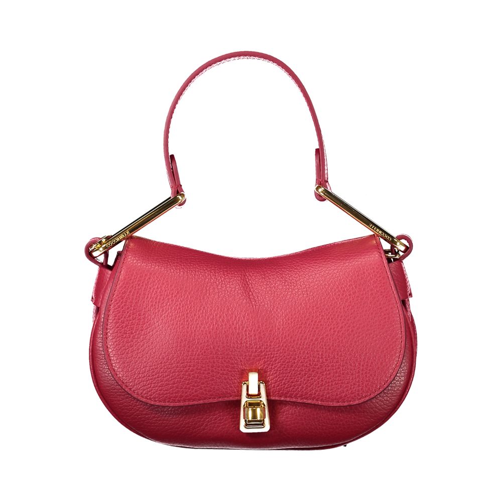 Coccinelle Red Leather Handbag, Magie Soft Bag with adjustable and removable shoulder strap, twist closure, and logo detailing.