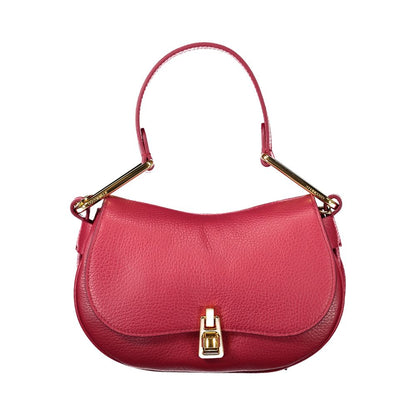 Coccinelle Red Leather Handbag, Magie Soft Bag with adjustable and removable shoulder strap, twist closure, and logo detailing.