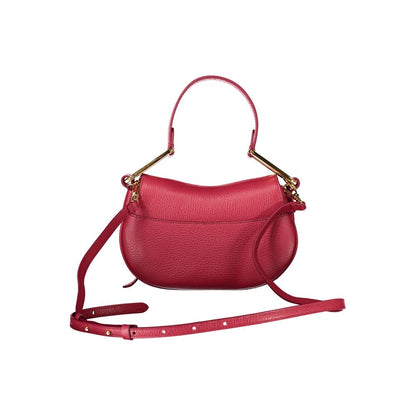 Coccinelle Red Leather Handbag with adjustable strap and twist closure, featuring logo and internal pocket.