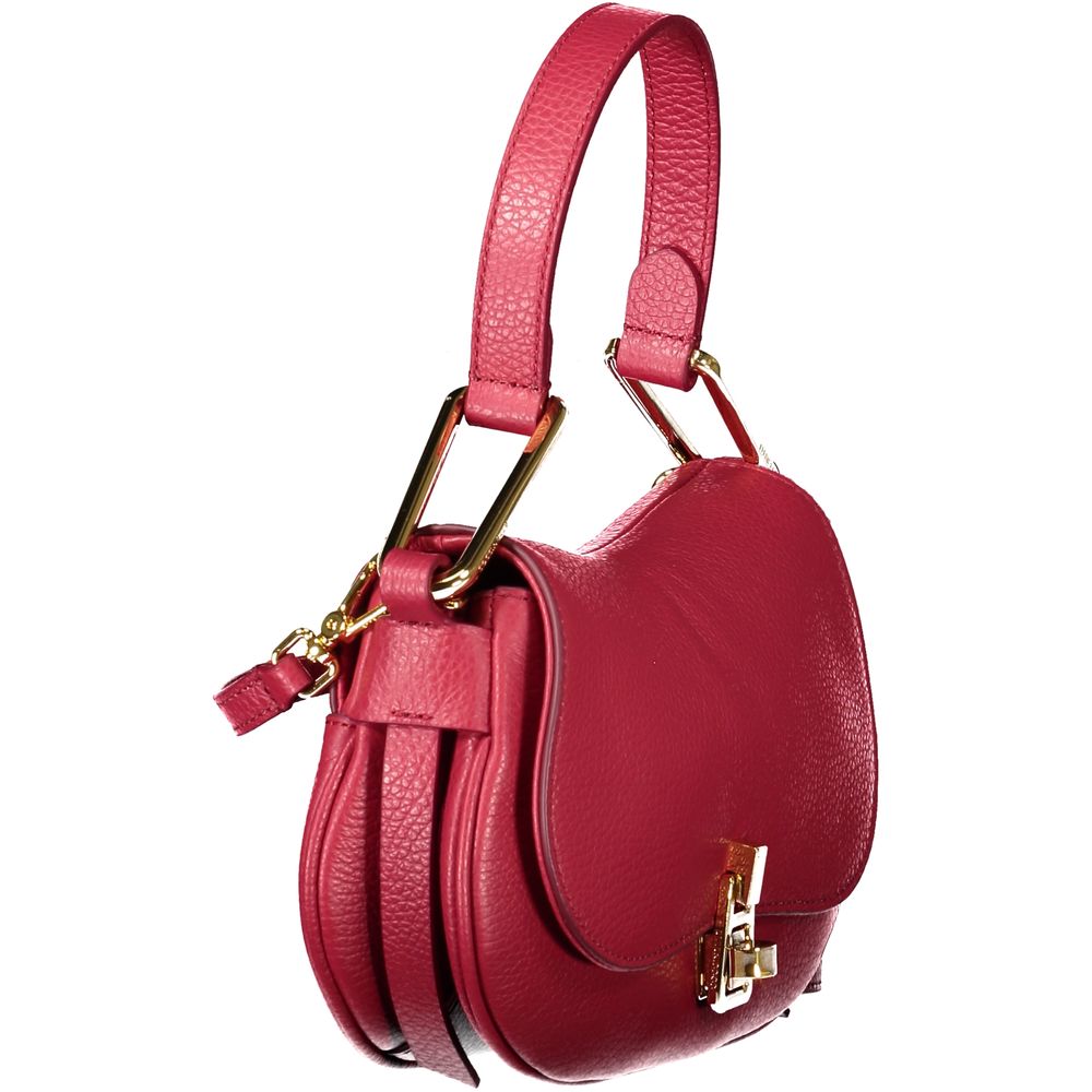 Coccinelle Red Leather Handbag with adjustable strap, single handle, internal pocket, and twist closure. Stylish and elegant design.
