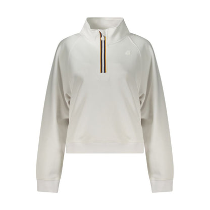 K-WAY White Polyester Women Sweater with half-zip design and contrasting details, featuring the K-WAY logo for style and functionality.