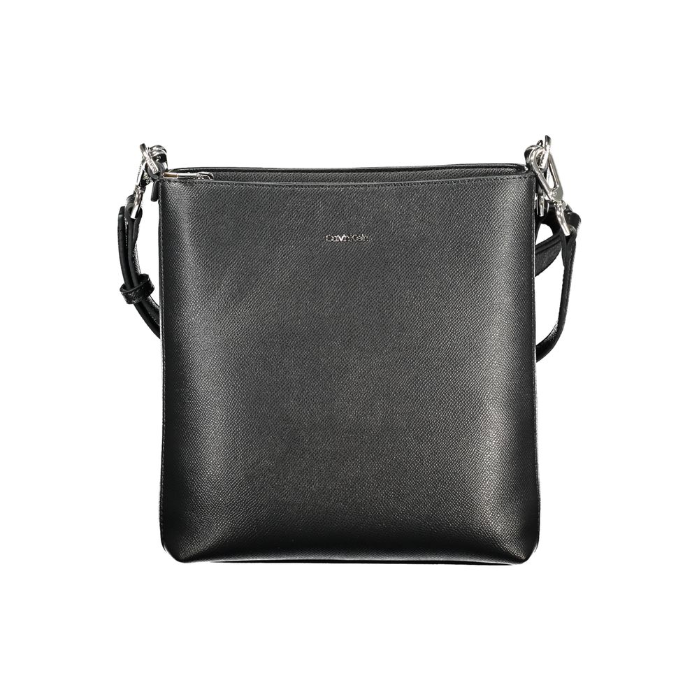 Calvin Klein Black Polyester Handbag with adjustable shoulder strap, zip closure, and internal pocket made from recycled polyester.