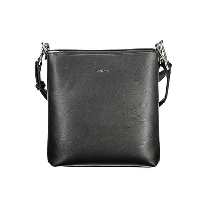 Calvin Klein Black Polyester Handbag with adjustable shoulder strap, zip closure, and internal pocket made from recycled polyester.