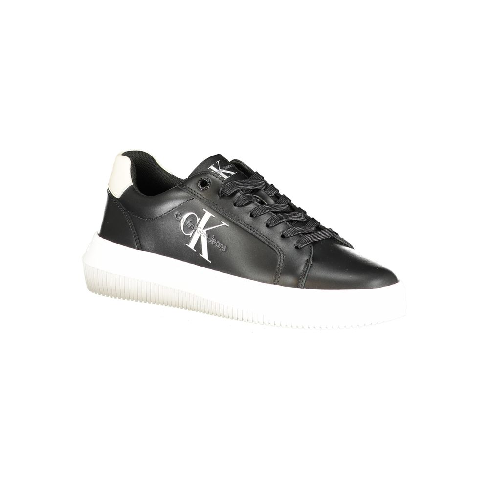 Calvin Klein Black Polyester Sneaker with contrast details and logo, featuring sports laces and recycled thermoplastic rubber sole.
