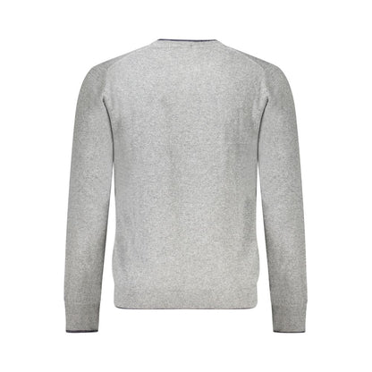 Back view of North Sails Gray Cashmere Sweater with long sleeves, crew neck, contrasting details, and logo embroidery.