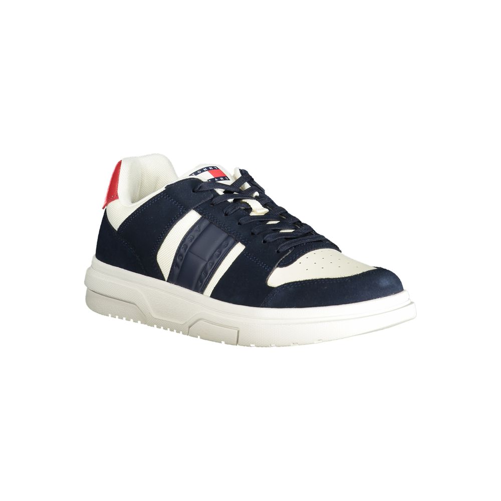 Tommy Hilfiger Blue Polyester Sneaker with white and red contrast, sports shoe with laces and removable insole, brand logo visible.