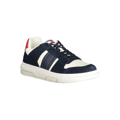 Tommy Hilfiger Blue Polyester Sneaker with white and red contrast, sports shoe with laces and removable insole, brand logo visible.