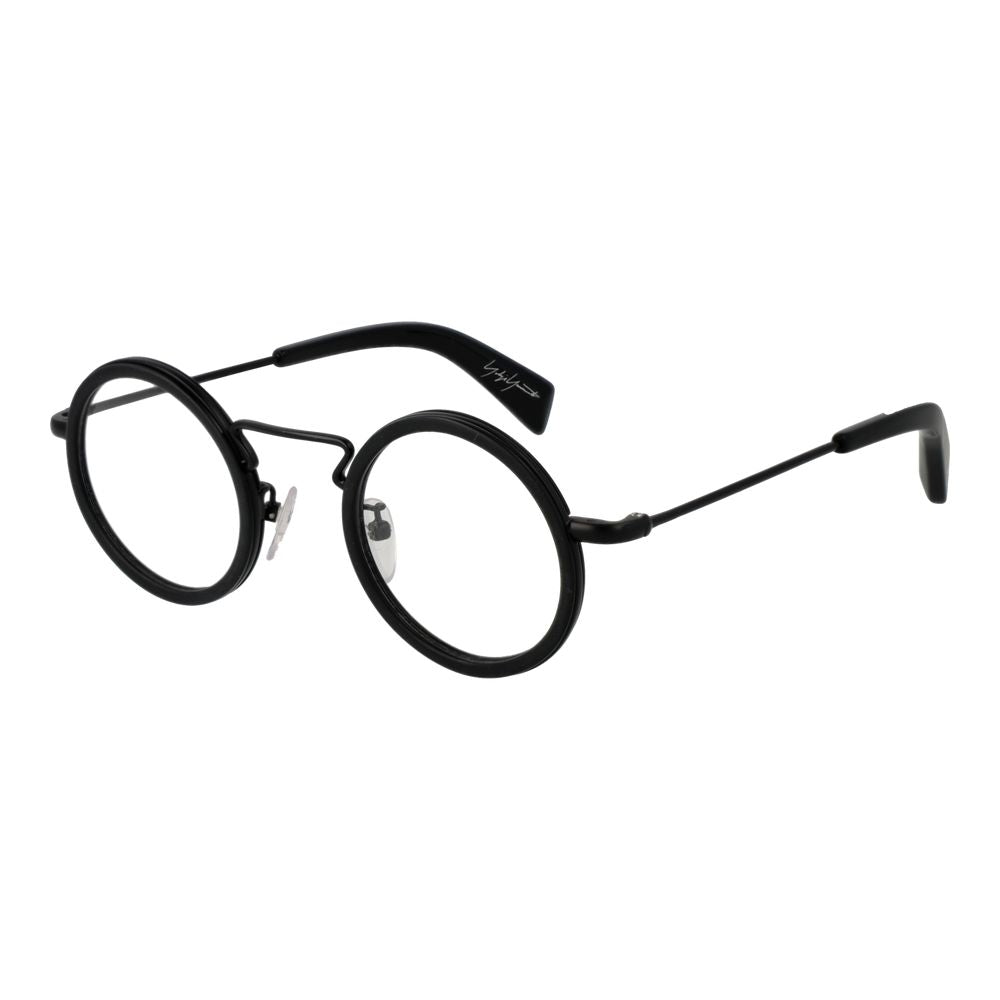 Yohji Yamamoto Black Acetate Glasses (Frames), unisex full-rim round design, black acetate with demo lenses. Frame width 130mm.