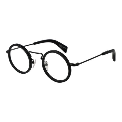 Yohji Yamamoto Black Acetate Glasses (Frames), unisex full-rim round design, black acetate with demo lenses. Frame width 130mm.