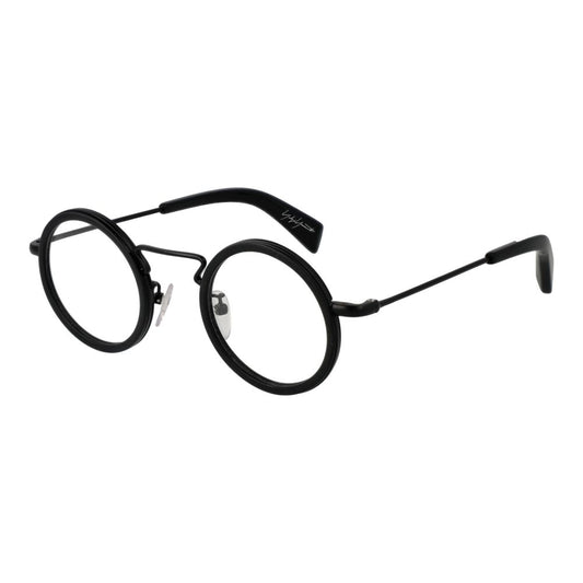 Yohji Yamamoto Black Acetate Glasses (Frames), unisex full-rim round design, black acetate with demo lenses. Frame width 130mm.