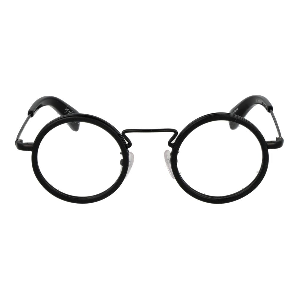 Yohji Yamamoto Black Acetate Glasses (Frames) with full-rim round style, unisex design, black acetate frame, and demo lenses.