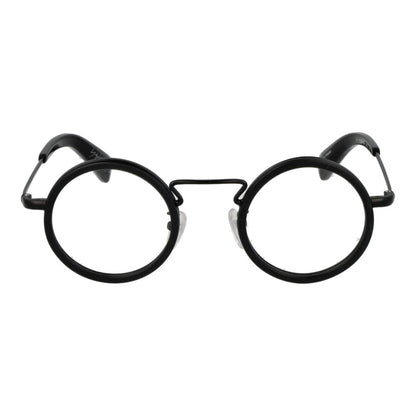 Yohji Yamamoto Black Acetate Glasses (Frames) with full-rim round style, unisex design, black acetate frame, and demo lenses.