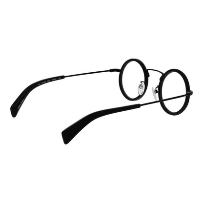Yohji Yamamoto Black Acetate Glasses (Frames) unisex full-rim round style with demo lenses, black acetate frame and temples.