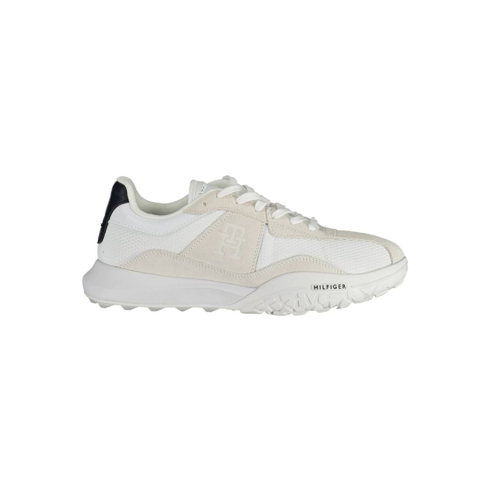 Tommy Hilfiger White Polyester Sneaker with contrasting details, logo, sports shoe 100% recycled polyester