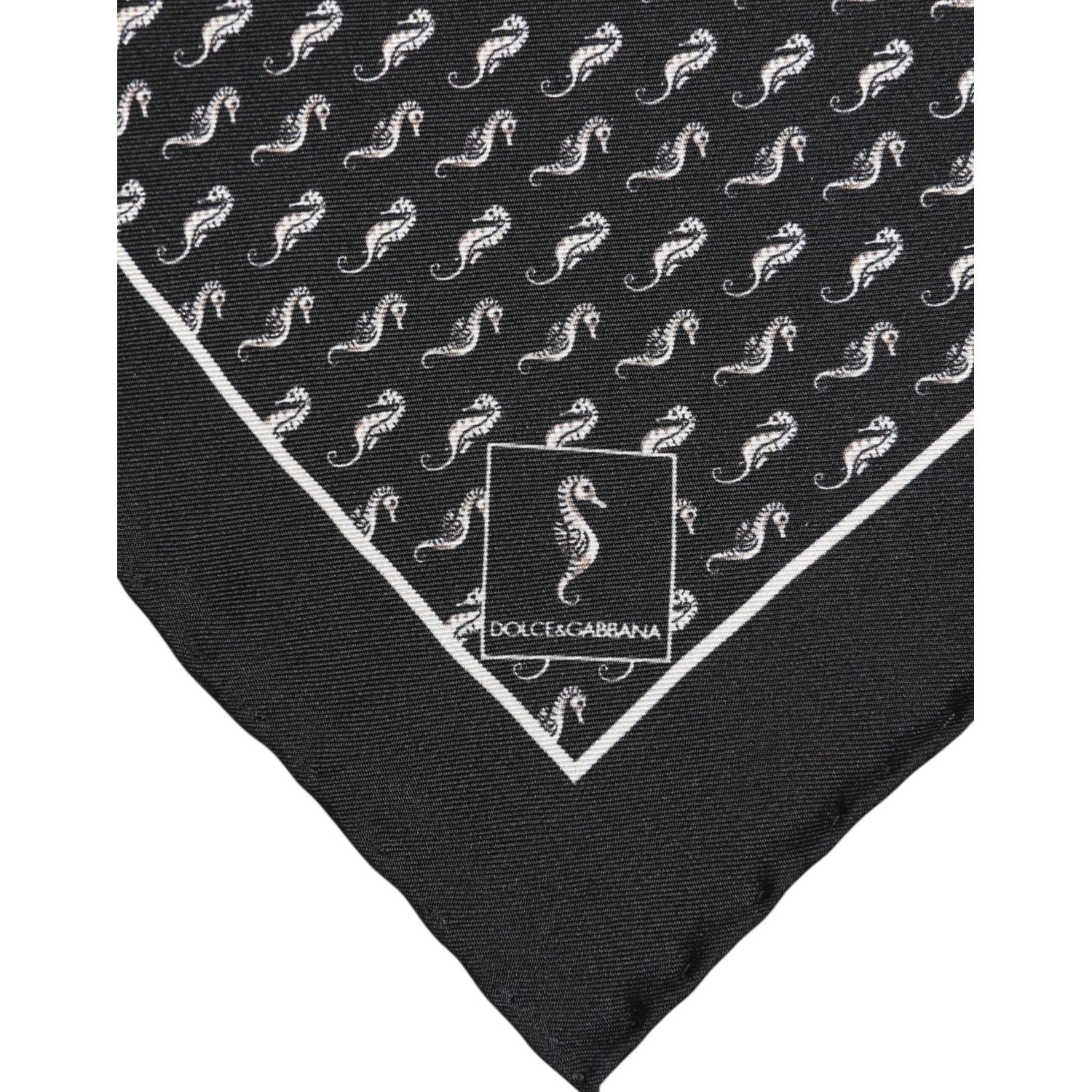 Dolce & Gabbana Black Sea Horse Silk Square Men Foulard Scarf