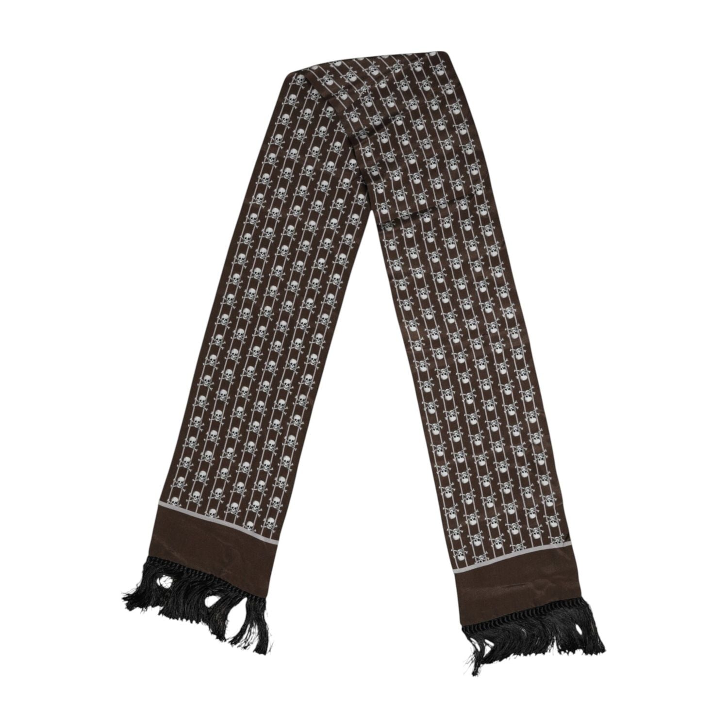 Dolce & Gabbana Brown Skulls Print Fringes Men Foulard Scarf