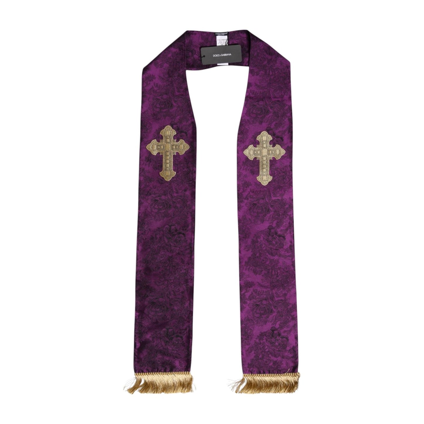 Dolce & Gabbana Purple Silk Fringes Cross Men Foulard Scarf