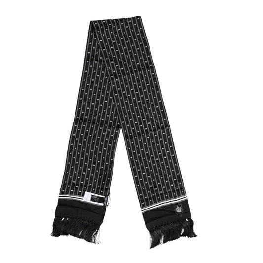 Dolce & Gabbana Black Silk Printed Fringes Men Foulard Scarf