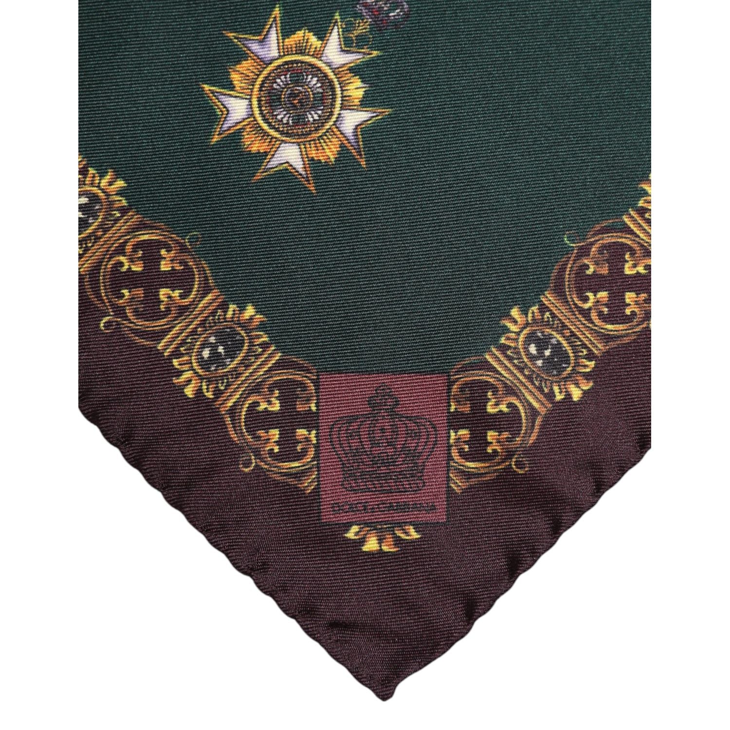 Dolce & Gabbana Green Medals Silk Square Foulard Scarf