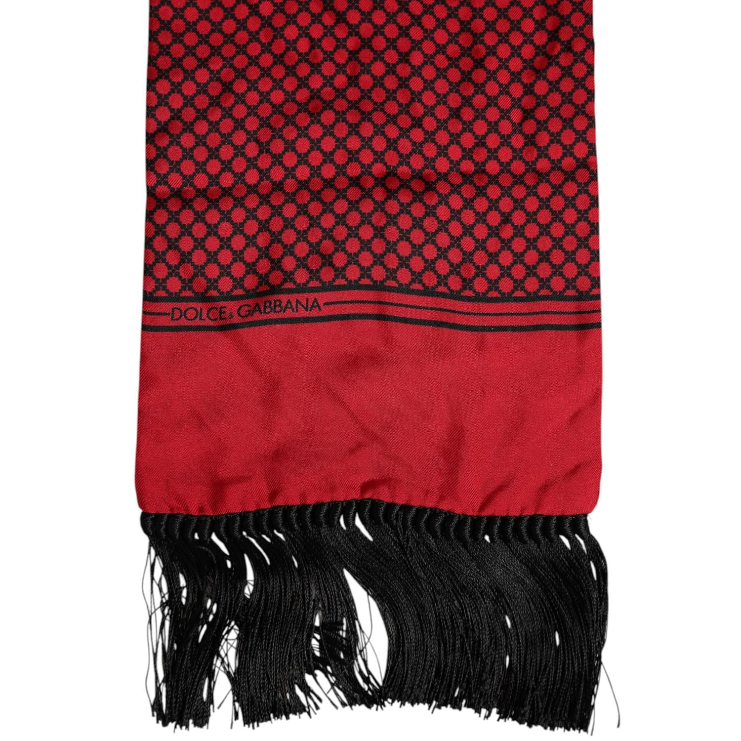 Dolce & Gabbana Red Dotted Silk Fringes Men Foulard Scarf
