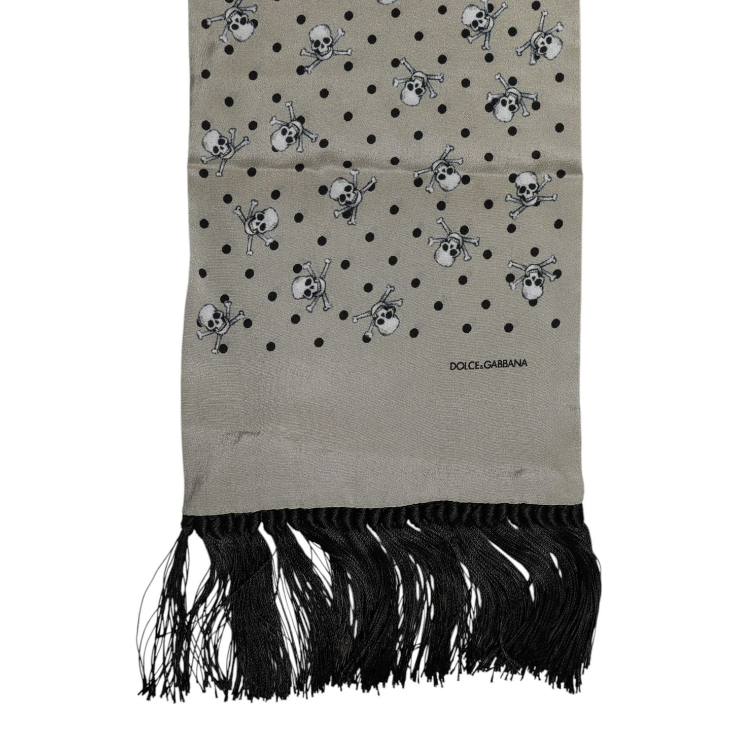 Dolce & Gabbana Gray Skulls Silk Fringes Men Foulard Scarf