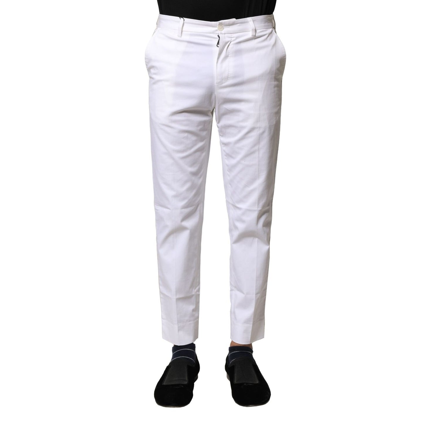 Dolce & Gabbana White Cotton Straight Logo Men Pants