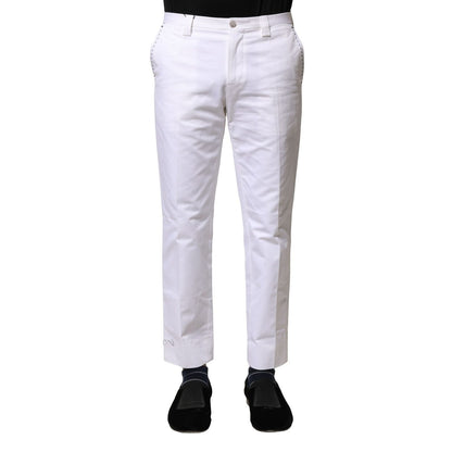 Dolce & Gabbana White Cotton Straight Logo Men Pants