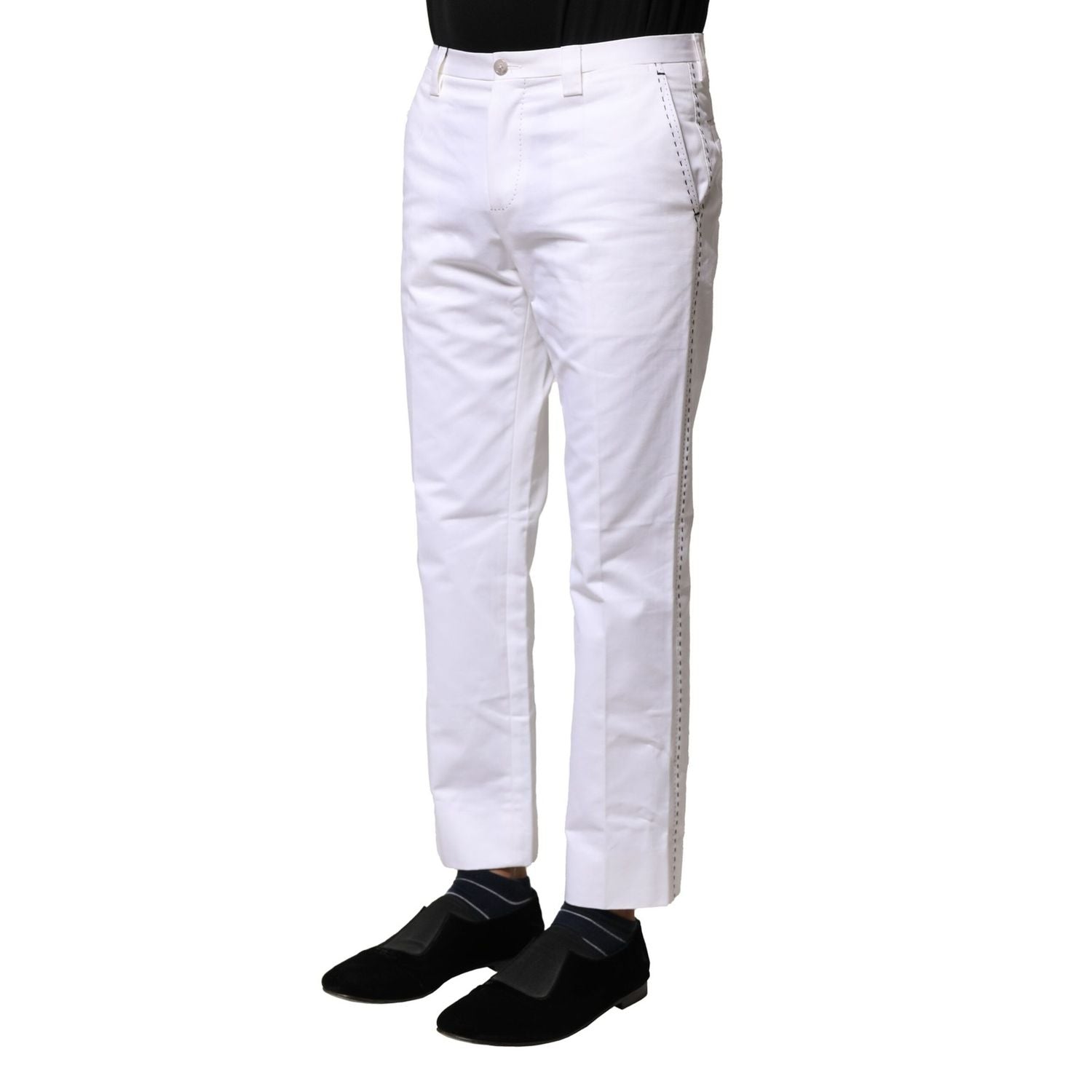 Dolce & Gabbana White Cotton Straight Logo Men Pants